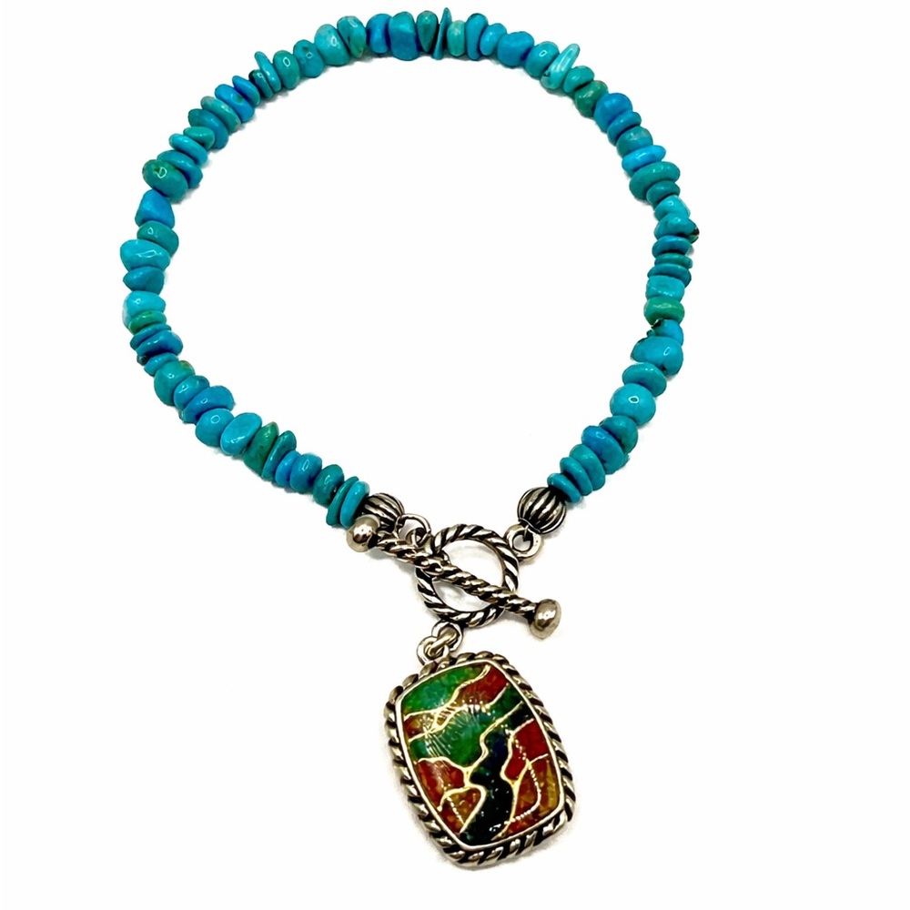 Carolyn Pollack Relios 925 Sterling Turquoise Pendant Beaded Bracelet